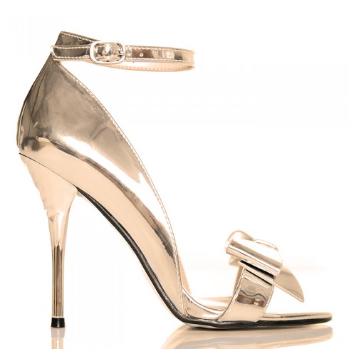 nie - Sandały Eleganckie Metaliczne Złote z Kokardą 5000