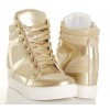 Sneakersy - Złote Błyszczące - Złote Sznurówki