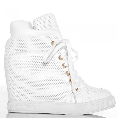nie - Sneakersy - Białe Ażurowe - Wiązane z Przodu