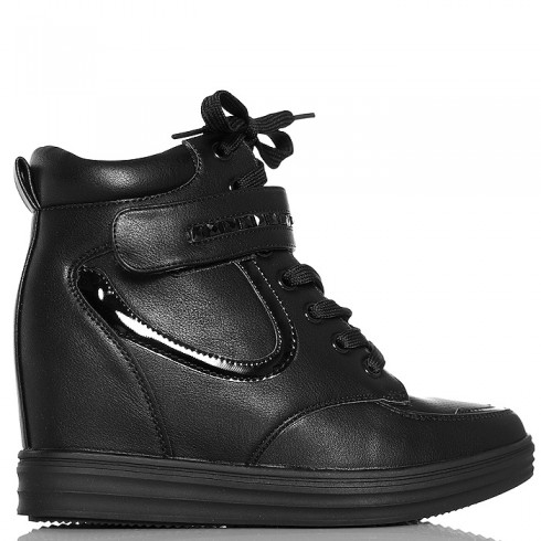 Sneakersy Czarne Sznurowane - Pasek Na Rzepę
