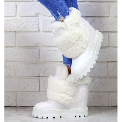 nie-Sneakersy Białe Śniegowce Na Koturnie 7183