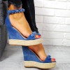 Sandały Jeansowe Niebieskie Pompony 7781