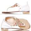 Sandały - Japonki - Białe ze Złotymi Kwiatkami