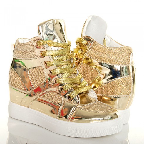 Sneakers'y - Złote Lakierowane Błyszczący Brokat 4826